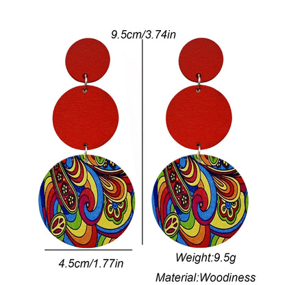 Bohemian Ethnic Big Colorful Painted Wooden Earrings for Women Creative Design Geometric Statement Dangle Earring Female Jewelry