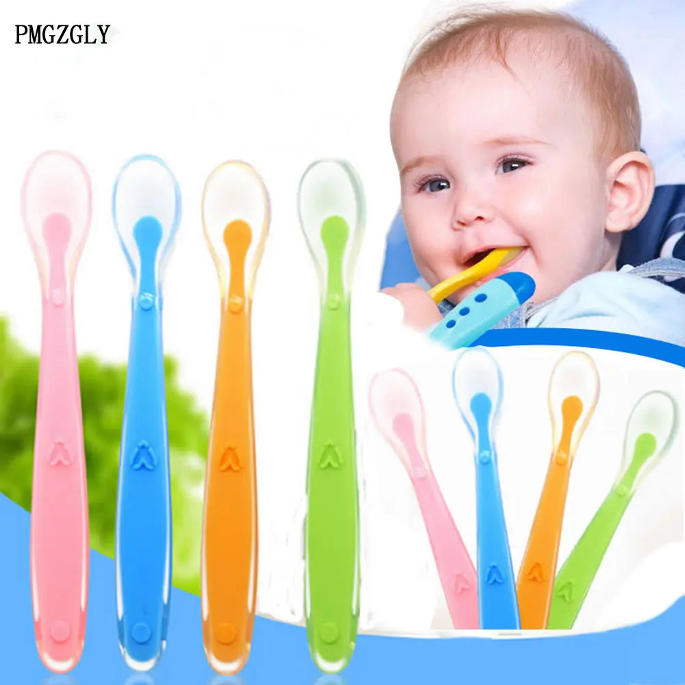 Baby Feeding Spoons Training Children Infant Temperature Sensoning Food Grade Flatware Tableware Cutlery Silicone Spoon With Box