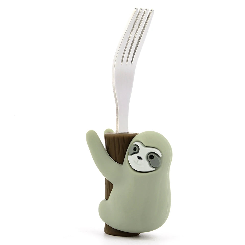 Lofca Baby Silicone Spoons Panda Silicone Fork Sloth Feeding Food Learn To Eat Children's Tableware BPA Free Food Feeding
