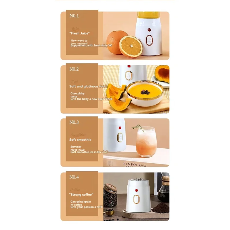 B84B-450Ml Blender Double Cup USB Rechargeable With 10-Blades Smart Safety Lock Automatic Power Off When Cover Is Opened