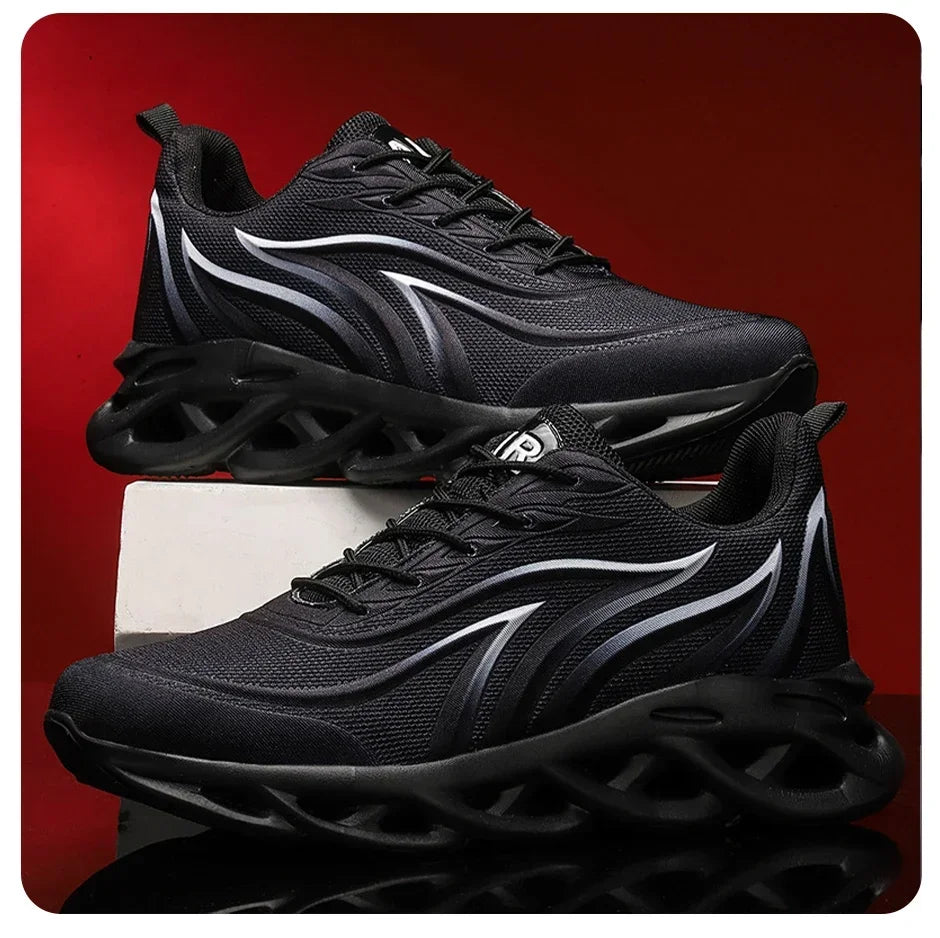Stylish Running Shoes Men's Flame Printed Sneakers Knitted Sneakers Blade Cushioned Jogging Sneakers Lightweight Tenis Masculino