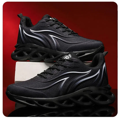 Stylish Running Shoes Men's Flame Printed Sneakers Knitted Sneakers Blade Cushioned Jogging Sneakers Lightweight Tenis Masculino