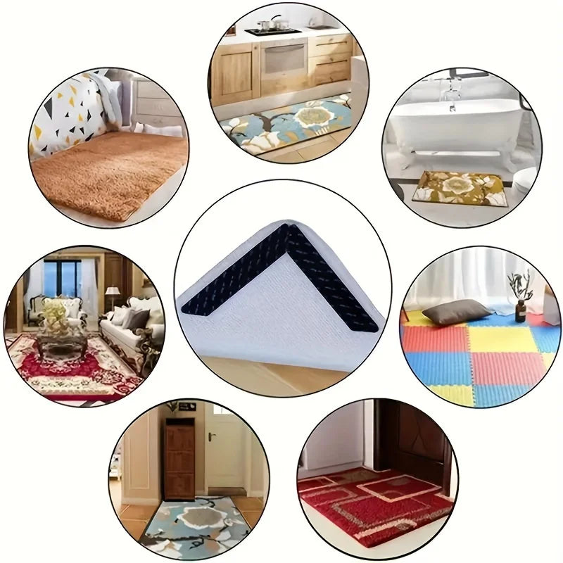 4pcs L-shaped anti slip carpet clip sticker, anti slip carpet corner rubber pad, used for safety and floor protection