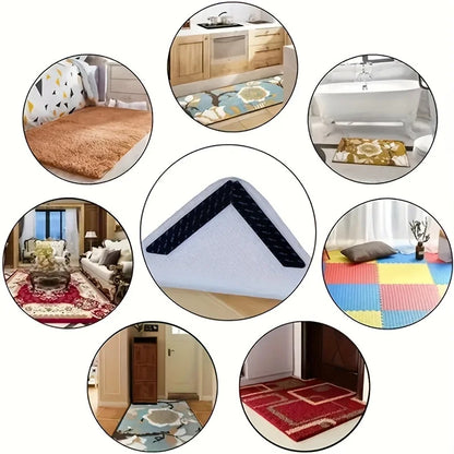 4pcs L-shaped anti slip carpet clip sticker, anti slip carpet corner rubber pad, used for safety and floor protection