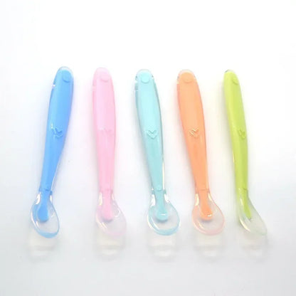 New Baby Soft Safety Spoon Bowl Container Silicone Spoons Tableware for Child Infant Solid Feeding Flatware Toddler Care Feeder