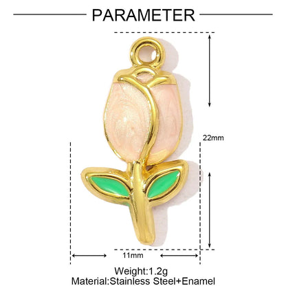 3pcs/Lot Sweet Gradient Enamel Rose Stainless Steel Diy Charm Women Rainbow Flower Waterdrop Necklace Pendant Love Heart Jewelry