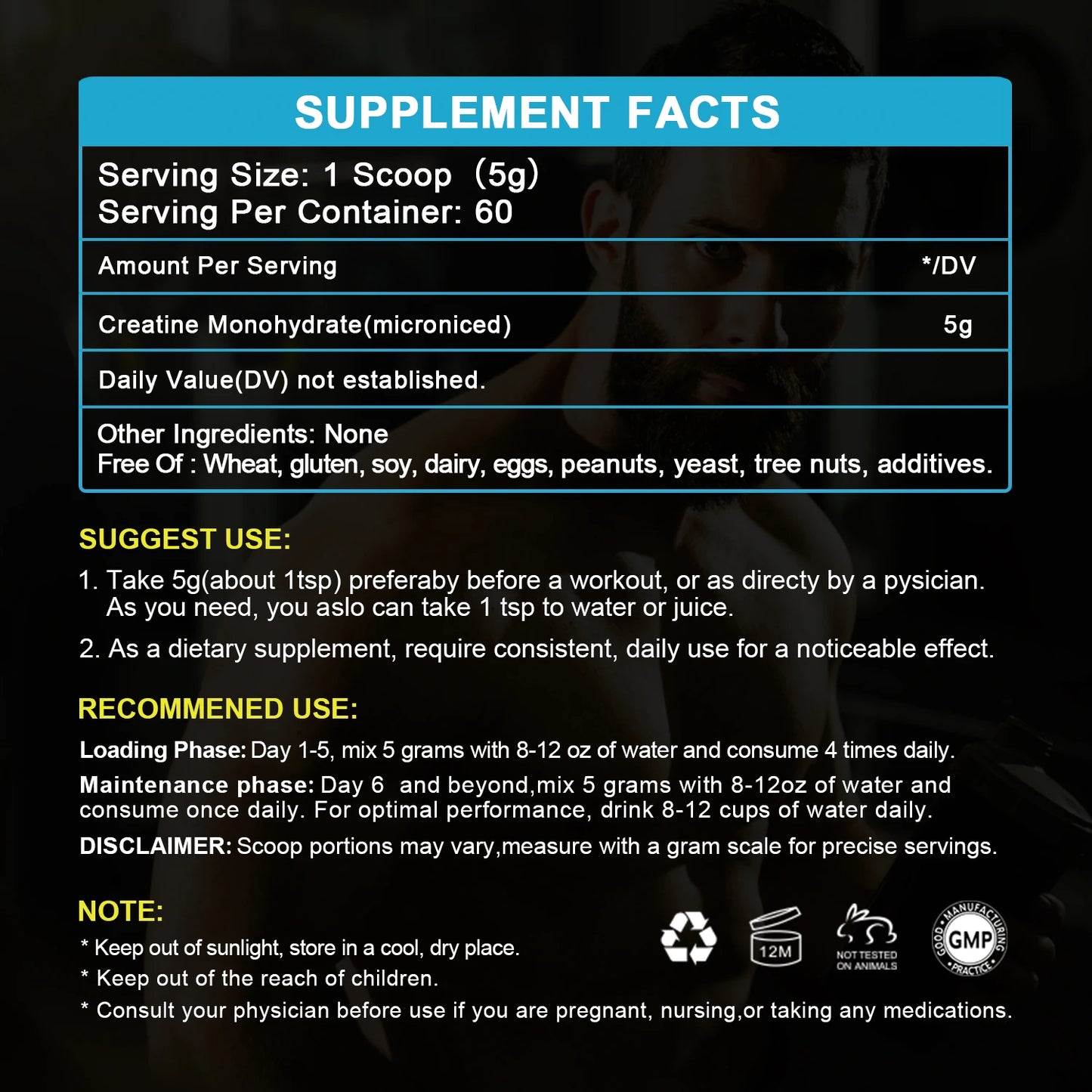 BEWORTHS 300g Creatine Monohydrate Fitness Supplements Build Muscles Muscle Endurance, Non-GMO, Gluten-Free