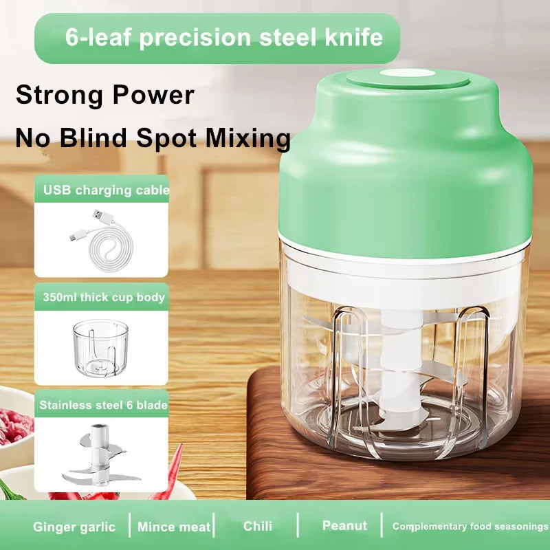 320ML Electric Garlic Chopper 6 Blades Garlic Grinder Mini Vegetable Chopper Meat Mincer Portable Veggie Chopper Garlic Mincer