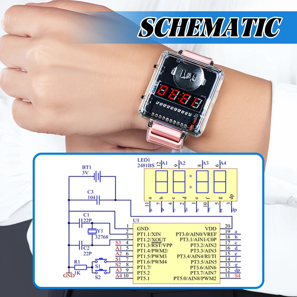 DIY Electronic Watch Kit LED Digital Tube Display Creative Soldering Project Transparent Case 3V DIY Kit Electronic