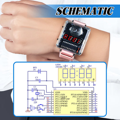 DIY Electronic Watch Kit LED Digital Tube Display Creative Soldering Project Transparent Case 3V DIY Kit Electronic