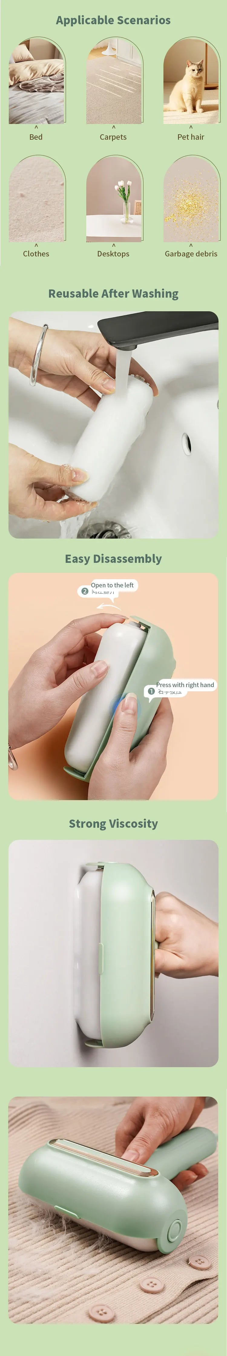 Reusable Portable Roller for Clothes Pet Hair Remover Dust with Handle Removal Eliminator Brush Hairs Sticky Lint Roller Cleaner