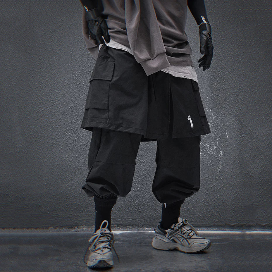 Techwear Tactical Skirt Pants Men's Fashion Streetwear Baggy Cargo Pants Joggers Black Loose Sweatpants