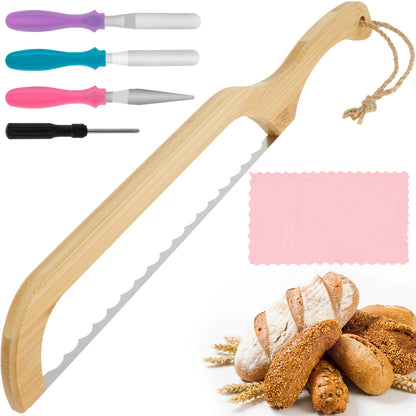 Wooden Bread Bow Cutter Serrated Bagel Cutter Bread Cutter Sourdough Bread Slicer Portable Bread Cutting Tool Kitchen Supplies