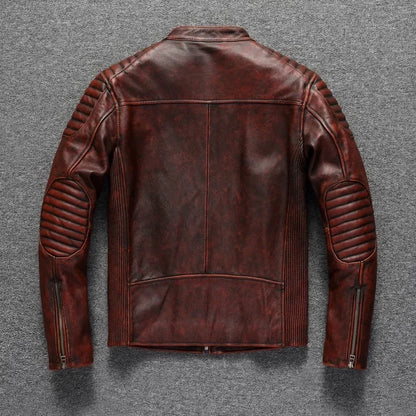 Copersian Men's Genuine Leather Jacket Natural Cowhide Hunting Jacket  Retro Motorcycle Jacket Spring Autumn Mens Clothes
