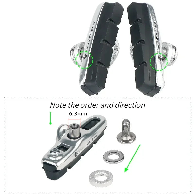 A Pair 55MM Brake Pads for Road Bikes with Metal Rings C-brake Pads Replaceable Brake Blocks Aluminium Alloy Block Bicycle Parts
