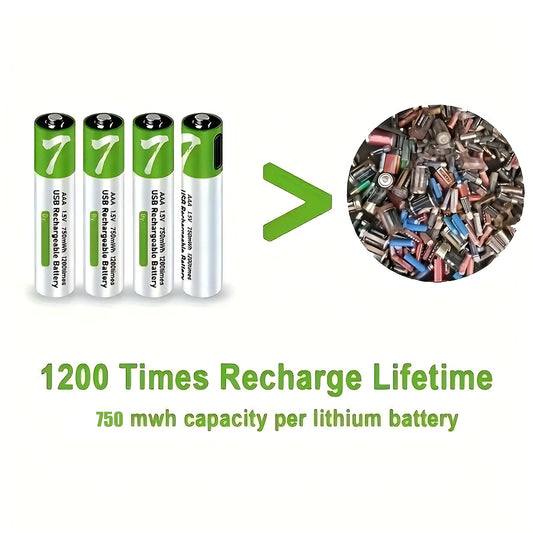 Aaa Rechargeable Battery High Capacity 1.5 V Suitable for Remote Control/Toys/Mouse, Fast C Fast Charging, 1.5 V, Remote Control, Mouse, Electric Toy Battery + C Cable, Recyclable 2000 Times + Extra Long Battery