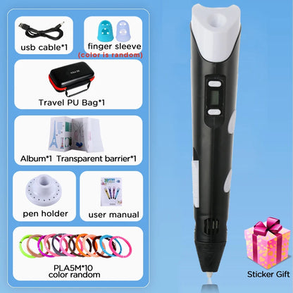 3D Printing Pen 9/50/100/200M PLA Filament LED Display With PU Case DIY Drawing Pens Stimulate Creativity Kids Toys 3D Pen