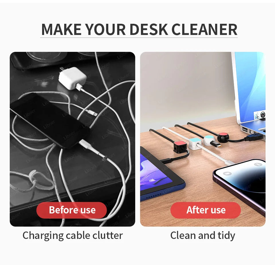 Magnetic Cord Organizer Cable Smooth Adjustable Easy Secure Cable Management Wire Holder Keeper Organizer 4Pcs