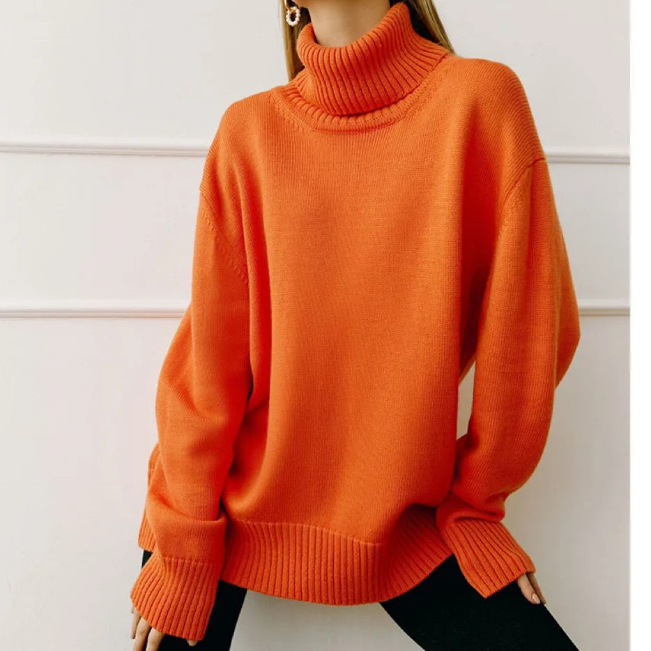 Womens Turtleneck Oversized Sweaters Autumn Chunky Long Sleeve Loose Casual Pullover Slouchy Knit Jumper Tops