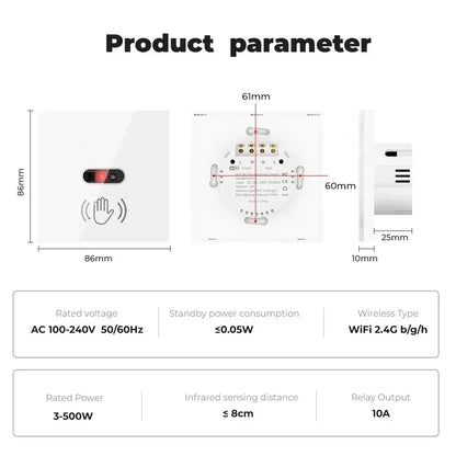 WiFi Infrared Sensor Wall Smart Switch Non-Contact Power Turn On The Light Power On Off Lamp With eWelik Salute Alexa Alice