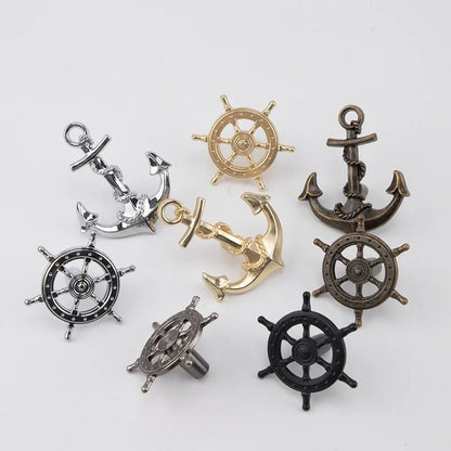 Vintage Anchor Ship Wheel Cabinet Handle - Antique Brass Single Hole Pull for Wardrobe/Cabinet, Nautical Drawer Hardware