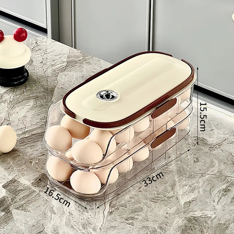 Smart Egg Storage Box - Slide-Out Drawer & Gravity Roller Design with Hidden Handle, Stackable Fridge Organizer for Side Door