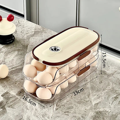 Smart Egg Storage Box - Slide-Out Drawer & Gravity Roller Design with Hidden Handle, Stackable Fridge Organizer for Side Door