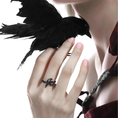 Black Raven Ring - Gothic Horror Handmade Artisan Rings, Promise Cubic Zirconia Jewelry Gift for Women