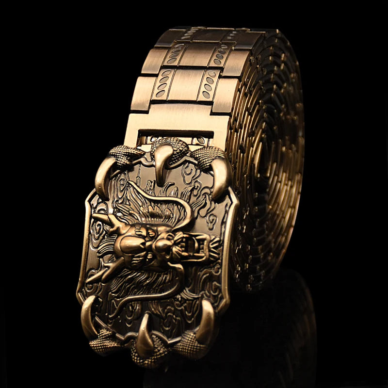 Men's belt metal stainless steel belt silver dragon retro-cologne silver belt high-end designer steel belt personality belt