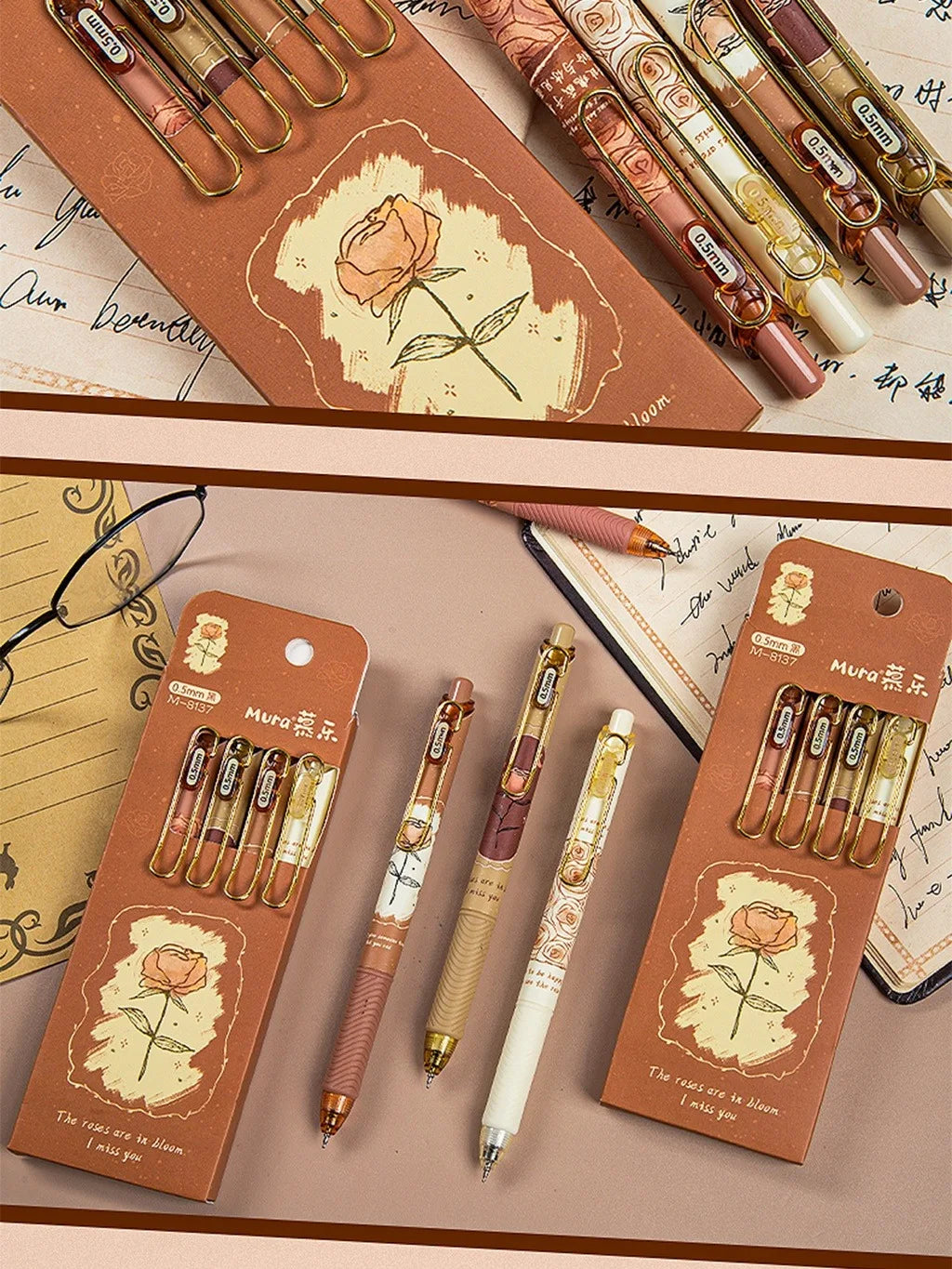 4PCS Retro Style Handbook Pen Marker Graffiti Brush Inscription Pen Office Culture and Educational Supplies