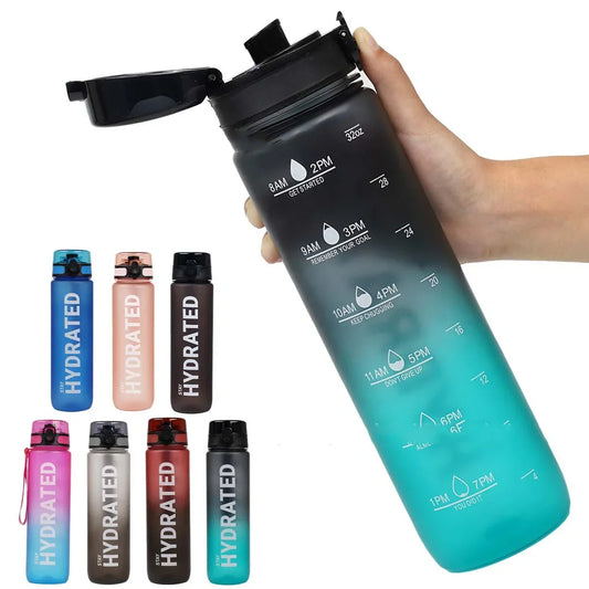 32oz Water Bottle Motivational Sport Water Bottle Leakproof Drinking Bottles Outdoor Sports Travel Kettle Drinking Water Bottle