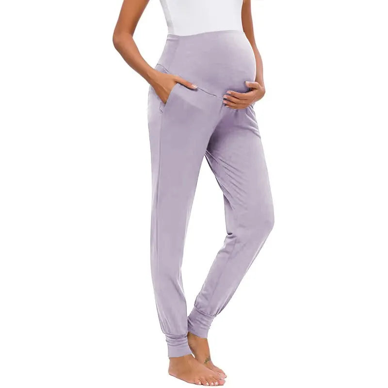 Spring Autumn Maternity Women's Casual Pants Solid High Waist Strechy Lounge Trousers For Pregnant Women Joggers With Pockets