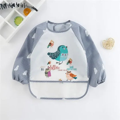Baby Long Sleeve Scarf Waterproof Toddler Art Smock Feeding Bib Apron Pocket Infant Boys Girls Burp Cloth Banana Bibs for1-3Year