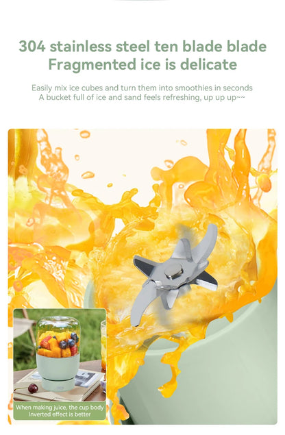 Portable Fruit Blender 800ml Multifunctional Electric Juicer Cup 10 Steel Blades Summer Milkshake Machine USB Rechargeable