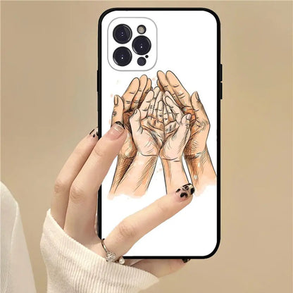 Baby Mom daughter Son Dad Hand Phone Case For iPhone 15 14 13 12 Mini 11 Pro XS Max X XR SE 6 7 8 Plus Soft Silicone Cover