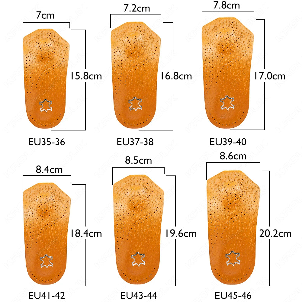 VTHRA 3/4 Length Orthotic Insoles Leather Insole Flat Foot Arch Support 2.5cm Half Shoe Pads Orthopedic Insoles Foot Care Unisex
