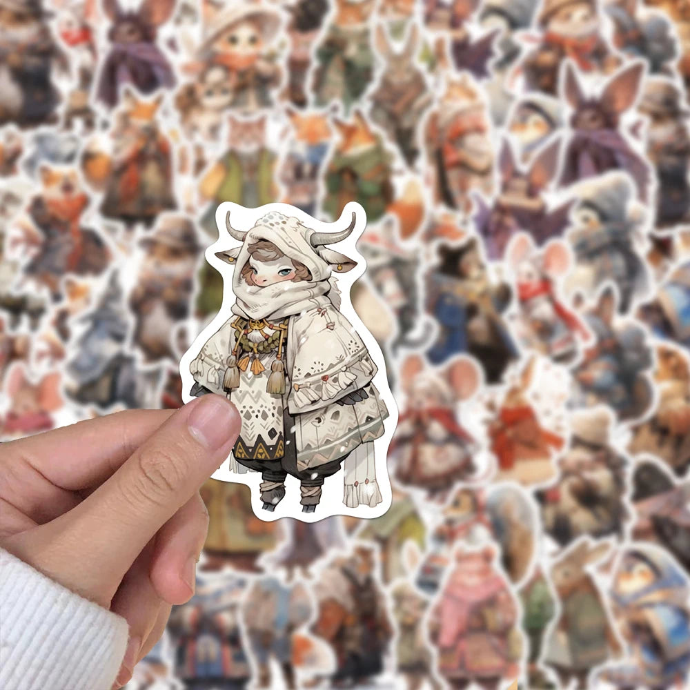 50PCS Creative Winter Animal Cute High Beauty Stickers Phone Cases Handbooks Water Cup Stickers
