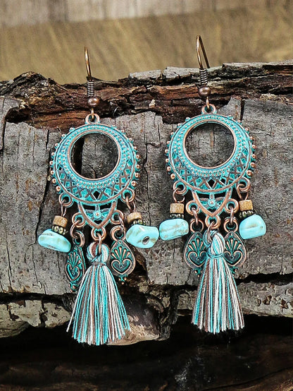 Bohemian ethnic style earrings Bohemian hollowed out circular ring tourism vacation jewelry retro round tassel women's earrings