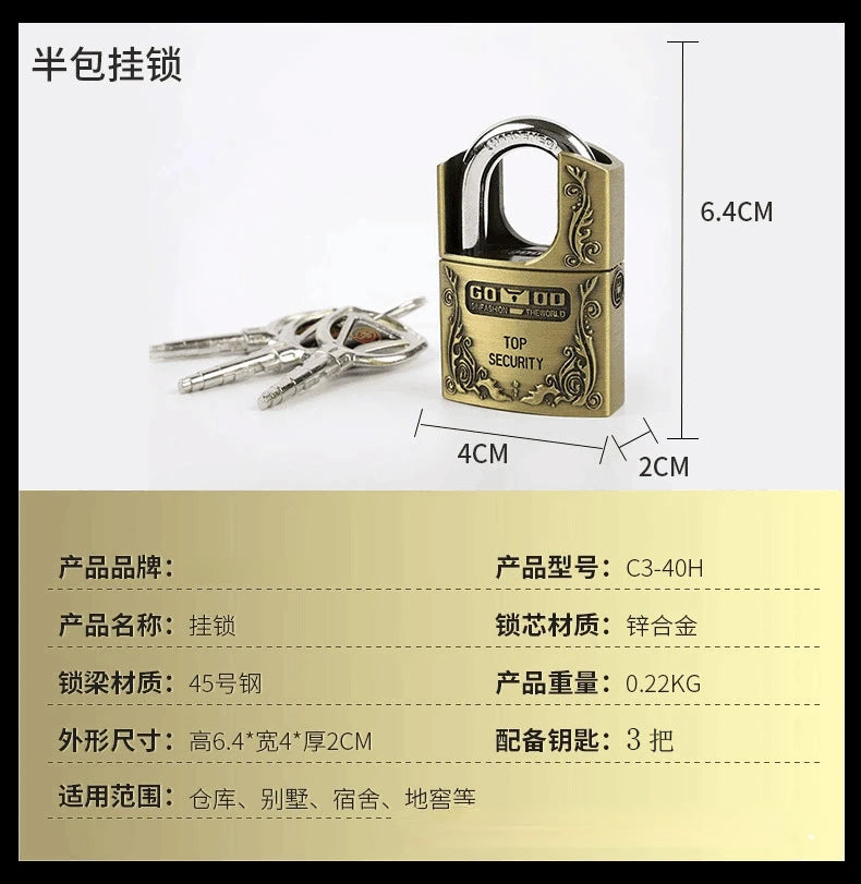 Strong Padlock with Key Outdoor Door Locks Classical Solid Dormitory Lock Anti-theft Warehouse Barn Big Cabinet Rustproof Locks