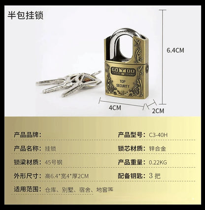 Strong Padlock with Key Outdoor Door Locks Classical Solid Dormitory Lock Anti-theft Warehouse Barn Big Cabinet Rustproof Locks