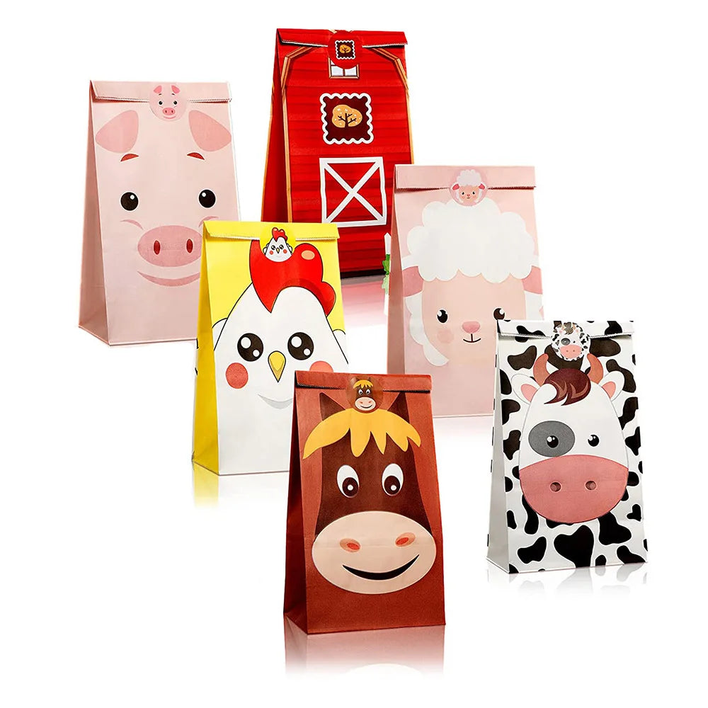 10/20/30pcs Cute Farm Animal Paper Bag Candy Bag Farm Birthday Party Supplies Gift Bag