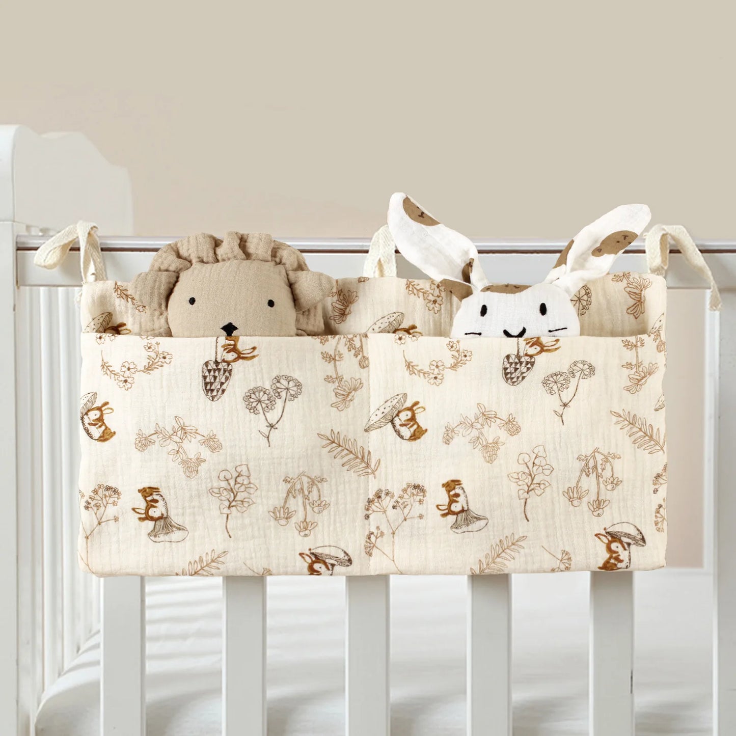 Baby Crib Organizer Cot Caddy Bed Storage Bag 2 Pockets Bedside Hanging Diaper Nursery Toys Bag Diapers Stroller Organize