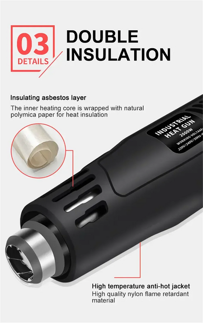 2000W Hot Air Gun High Power Temperature Regulating Industrial Electric Heat Gun Automobile Film Baking Gun Tool