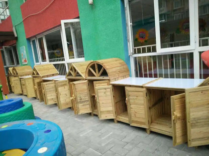 2TOE kindergarten outdoor preservative wood storage cabinet locker waterproof mildew-proof carbonized wood cabinet school wooden