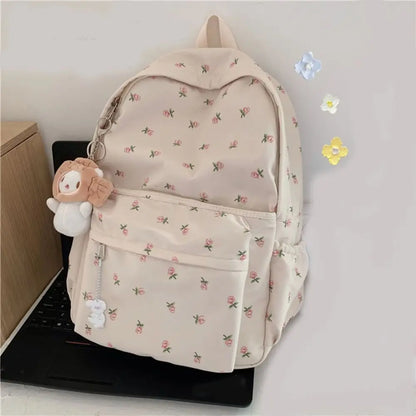 White Print Backpack Large-capacity Student Schoolbag Girl Cool High School Student Schoolbag Backpack Travel Bag