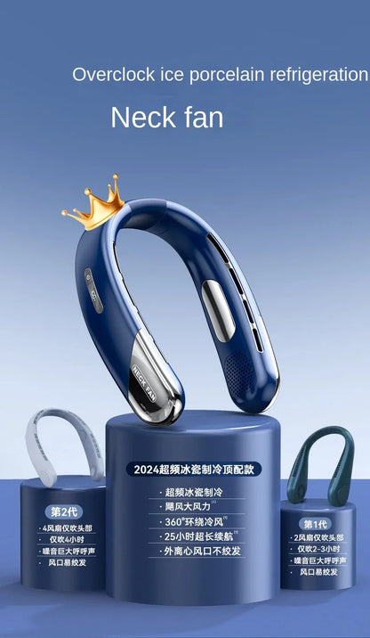 10000mAh Portable Neck Fan Mini Bladeless Silent Neckband Fan USB Rechargeable 3 Speeds Mute Wireless Electric Neck Cooler Fans