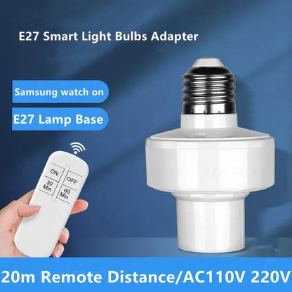 Smart Switch Wireless Remote Control E27 110V-240V Timer LED Lamp Holder Socket ON/OFF 15M Range Smart Device AA Battery Powered