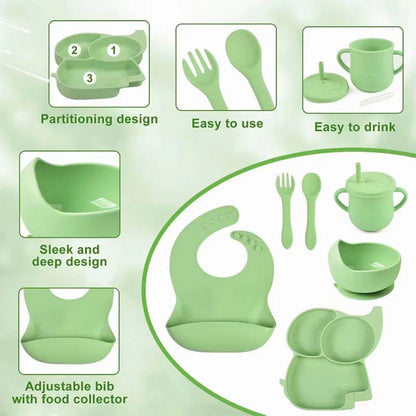 Silicone Baby Feeding Set Soft Silicone Sucker Plate Bowl Elephant Plate Personalized Name Feeding Bib Apron Children's Dishes