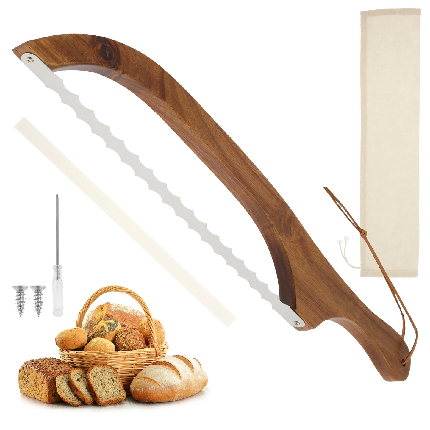Wooden Bread Bow Cutter Serrated Bagel Cutter Bread Cutter Sourdough Bread Slicer Portable Bread Cutting Tool Kitchen Supplies