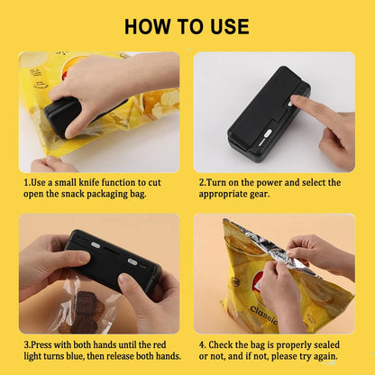 Plastic Bag Sealer Mini Portable Sealing Machine Handheld Package Sealer Rechargeable Plastic Bag Heat Sealer for Packaging Food